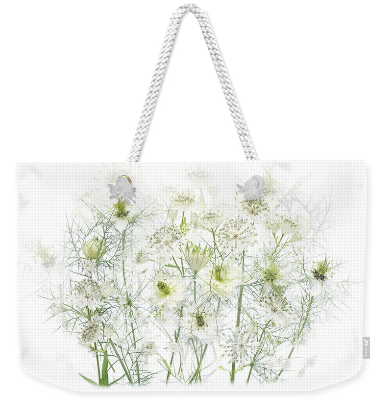 Flowerbed Weekender Tote Bag featuring the photograph Close-up, High-key Image Or White by Jacky Parker Photography
