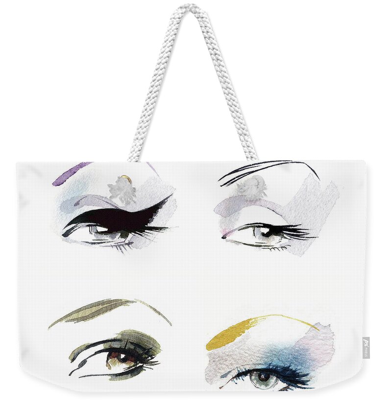 Adult Weekender Tote Bag featuring the painting Close Up Of Eyes Wearing Different Eye by Ikon Images
