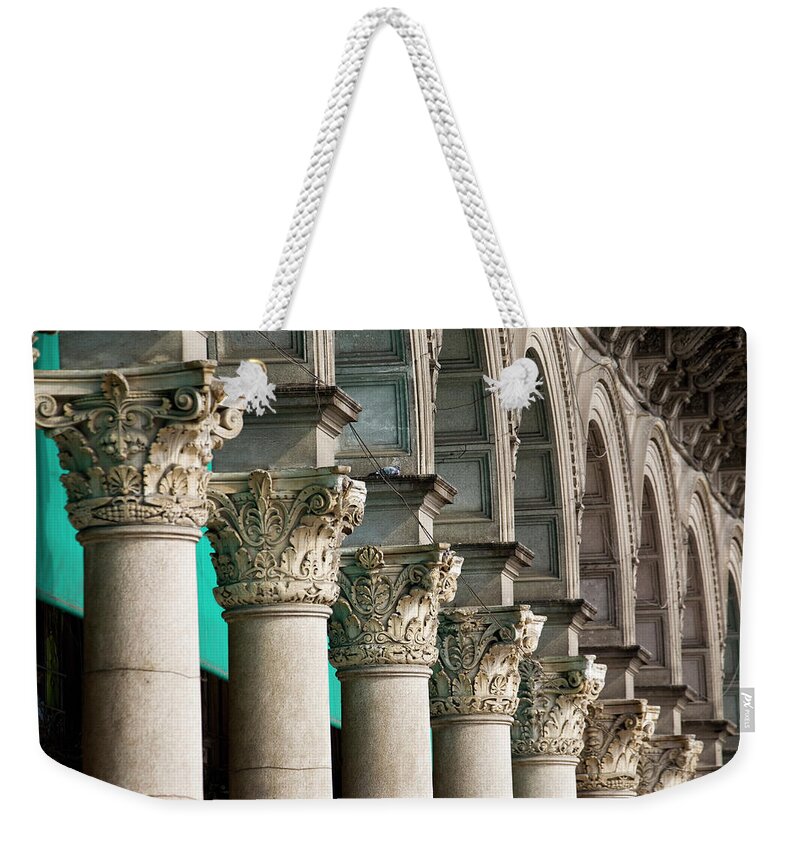 Arch Weekender Tote Bag featuring the photograph Close Up Of The Tops Of A Row Of by Michael Interisano / Design Pics