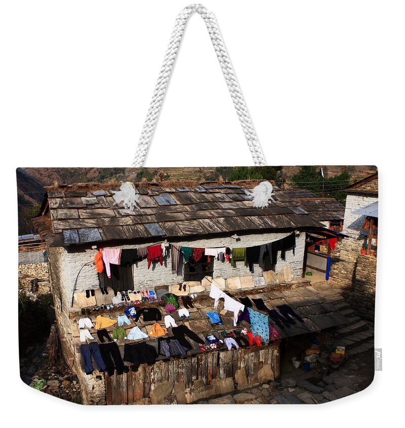Mountain Weekender Tote Bag featuring the photograph Clothes Line - Annapurna Circut - Nepal by Aidan Moran