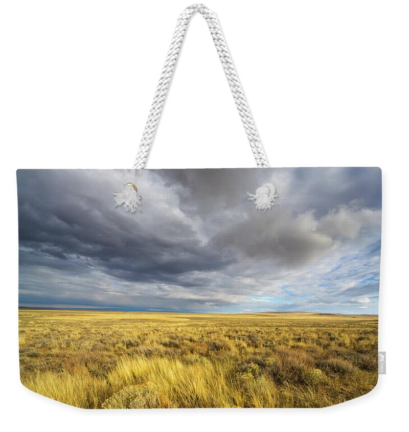 00463511 Weekender Tote Bag featuring the photograph Clouds and Prairie Hart Mt N R by Yva Momatiuk John Eastcott