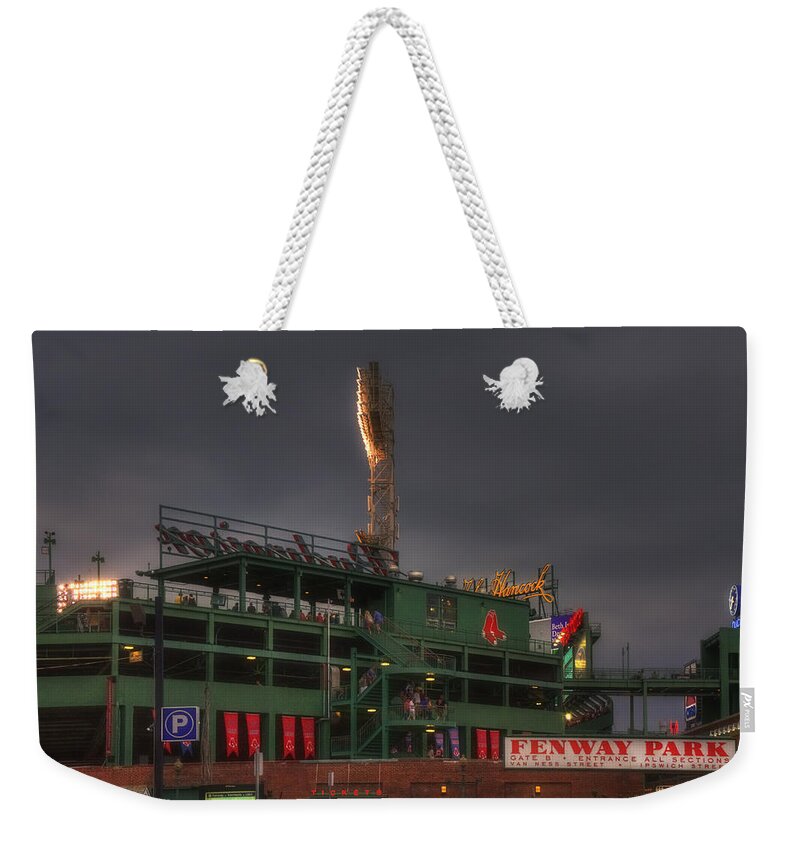 Red Sox Weekender Tote Bag featuring the photograph Cloudy Fenway Park - Boston by Joann Vitali