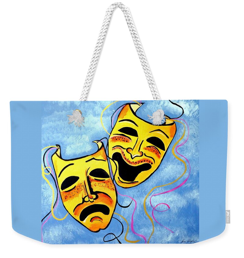 Comedy And Tragedy Weekender Tote Bag featuring the painting Comedy And Tragedy by Nora Shepley