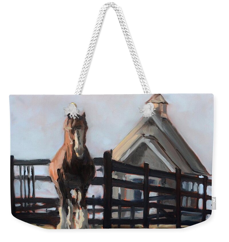 Virginia Weekender Tote Bag featuring the painting Clydesdale at Hermitage Hill Farm and Stables by Donna Tuten