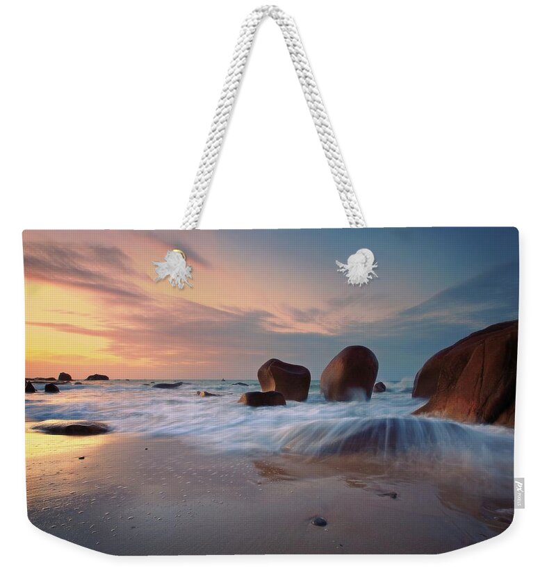 Scenics Weekender Tote Bag featuring the photograph Co Thach Rocky Beach At Dawn by Quan Tran Photography