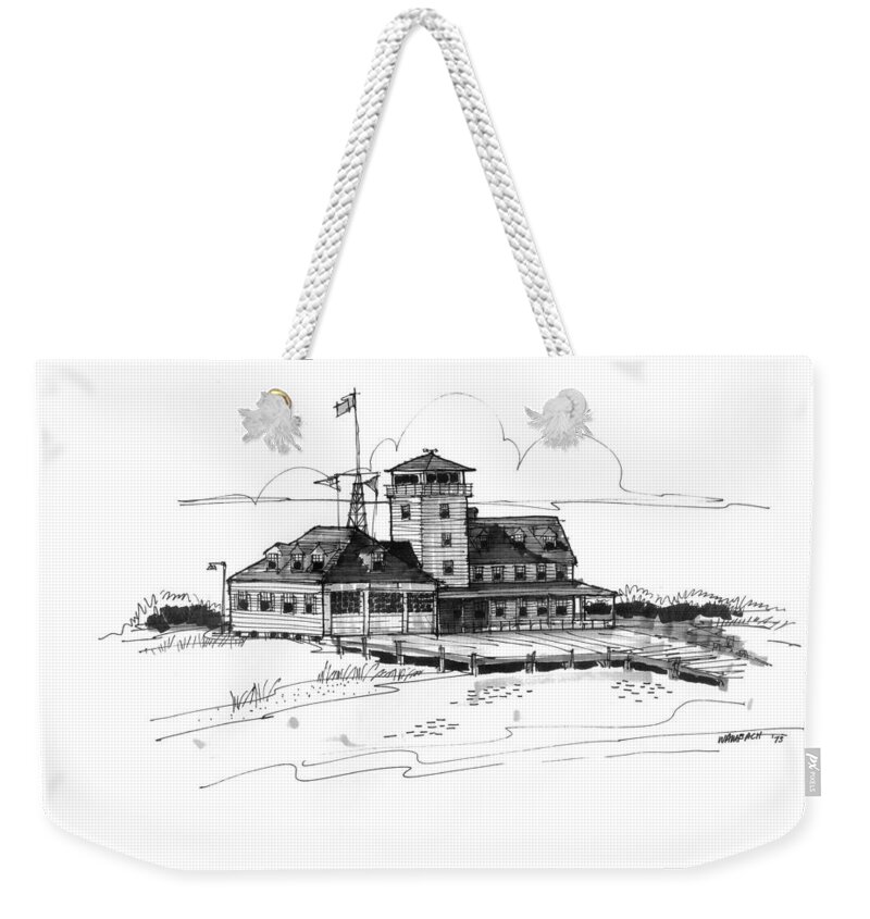Coast Guard Stations Weekender Tote Bag featuring the drawing Coast Guard Station 2 Ocracoke 1970s by Richard Wambach