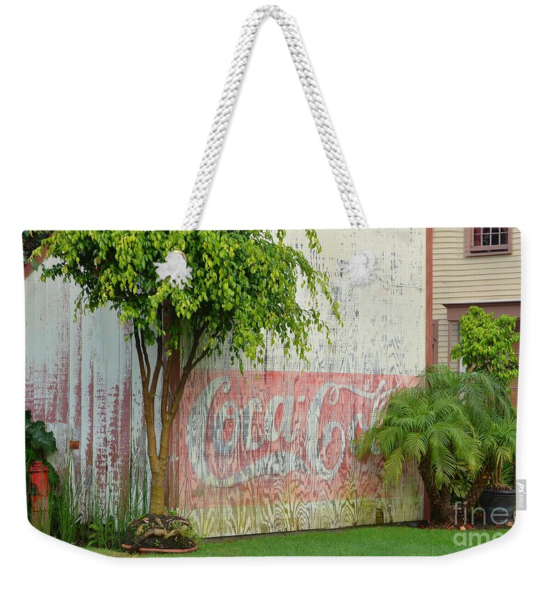 Coca Cola Weekender Tote Bag featuring the photograph Coca Cola Building Sign by Donna Greene