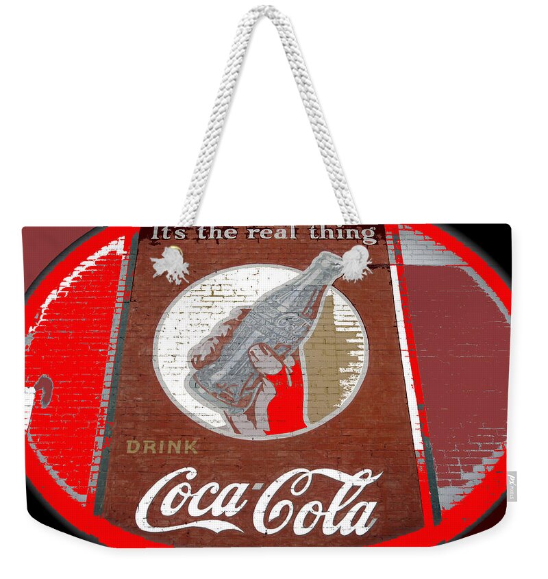 Coca-cola Mural Billy Hathorn Photo Minden Louisiana 1943 Weekender Tote Bag featuring the photograph Coca-Cola mural Billy Hathorn photo Minden Louisiana 1943-2014 by David Lee Guss