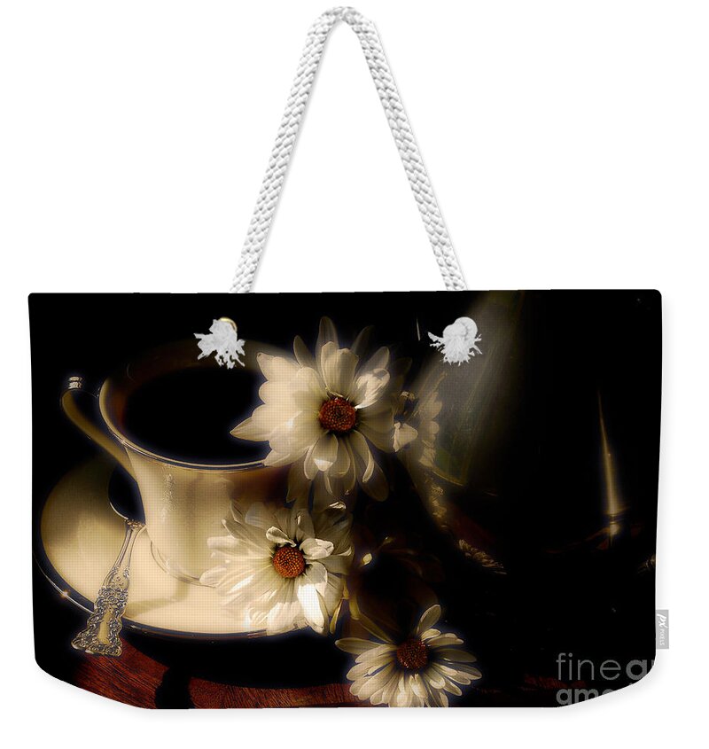 Coffee Weekender Tote Bag featuring the photograph Coffee and Daisies by Lois Bryan