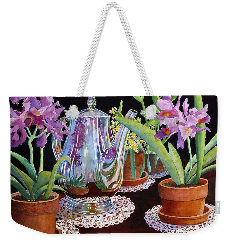 Still Life Weekender Tote Bag featuring the painting Coffee and Flowers by Roger Rockefeller