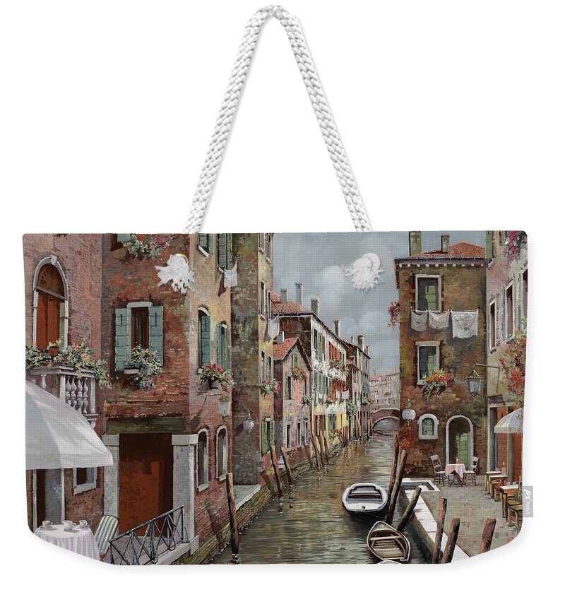 Venice Weekender Tote Bag featuring the painting colazione a Venezia by Guido Borelli