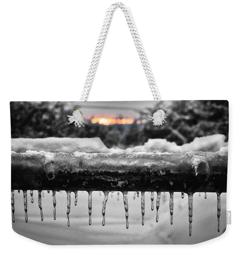 Ice Weekender Tote Bag featuring the photograph Cold Morning Light by Sue Capuano