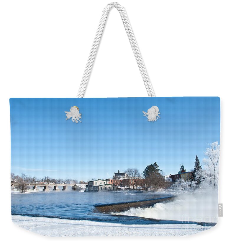 Water Falls Weekender Tote Bag featuring the photograph Cold Water in Almonte Ontario by Cheryl Baxter