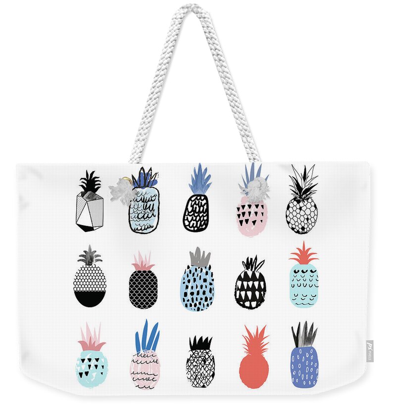 Art Weekender Tote Bag featuring the digital art Collection Of Cute Pineapples With by Loliputa