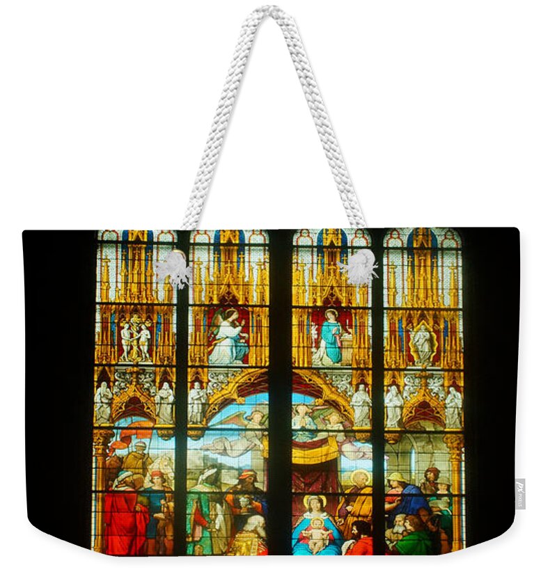 Europe Weekender Tote Bag featuring the photograph Cologne cathedral window 1 by Rudi Prott