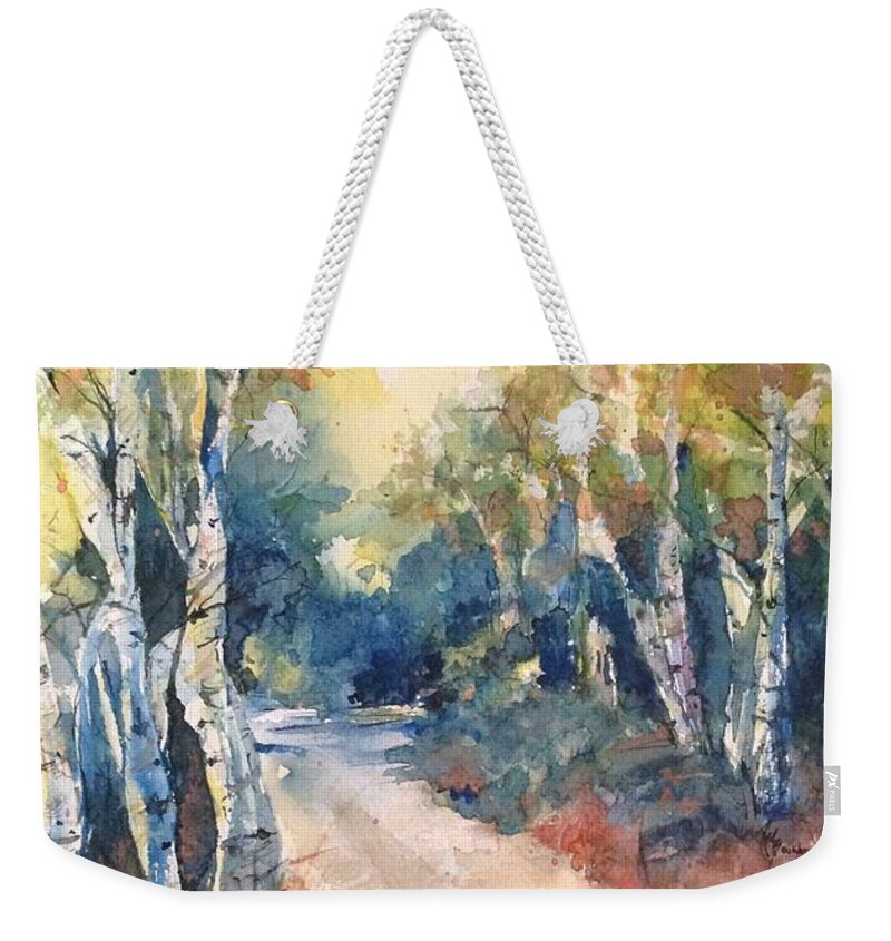 Country Road Weekender Tote Bag featuring the painting Colorado Country Road by Robin Miller-Bookhout