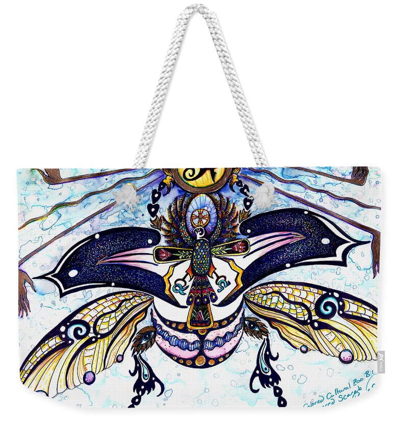 Bug Weekender Tote Bag featuring the painting Colored Cultural Zoo B Sacred Scarab by Melinda Dare Benfield