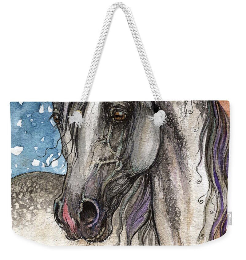  Weekender Tote Bag featuring the painting Colorful arabian horse by Ang El
