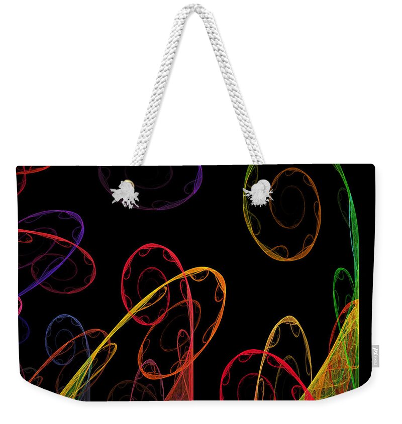 Abstract Weekender Tote Bag featuring the digital art Colorful Curly Curls - Abstract - Fractal - Square by Andee Design
