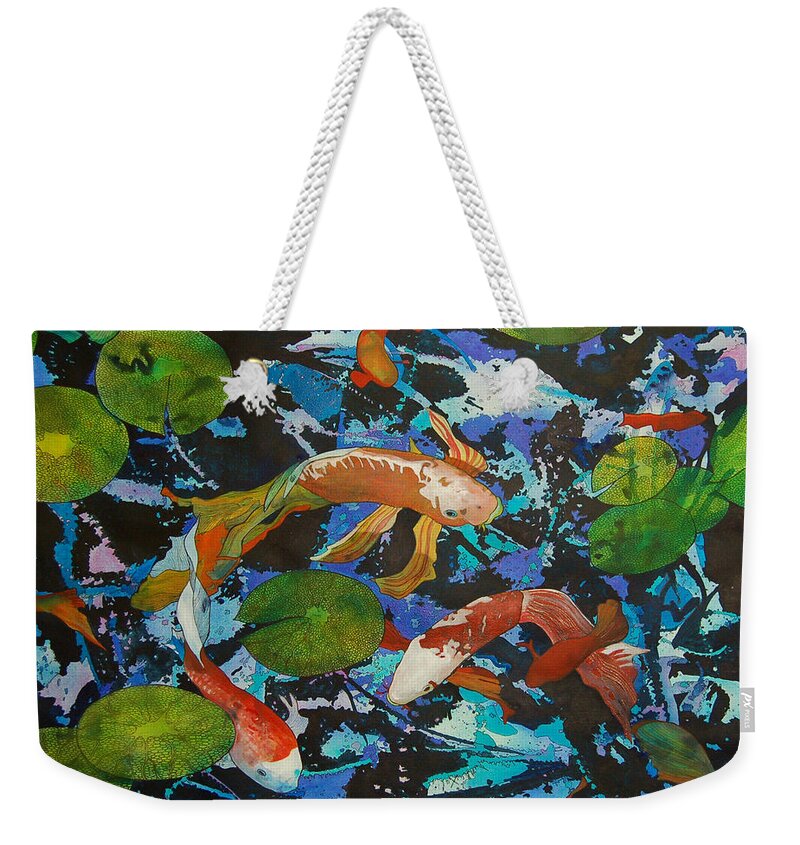 Pond Weekender Tote Bag featuring the painting Colorful Koi by Terry Holliday