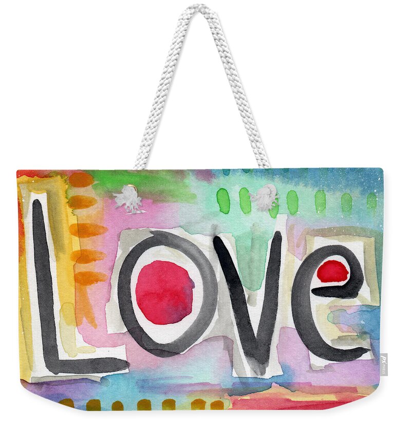 Love Weekender Tote Bag featuring the painting Colorful Love- painting by Linda Woods