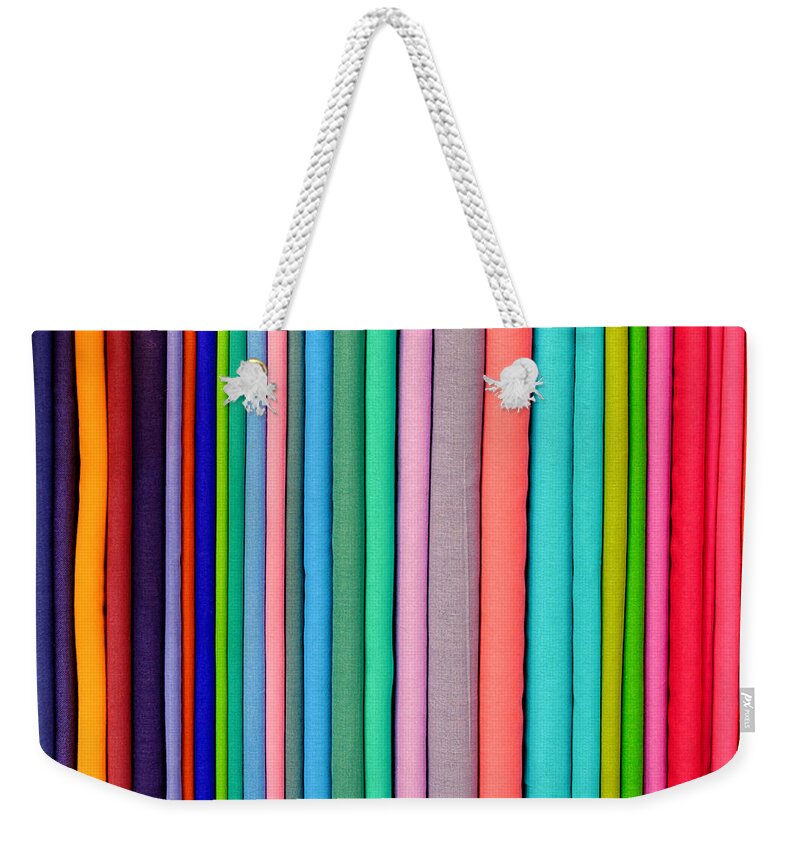 Textile Weekender Tote Bag featuring the photograph Colorful pashminas by Dutourdumonde Photography