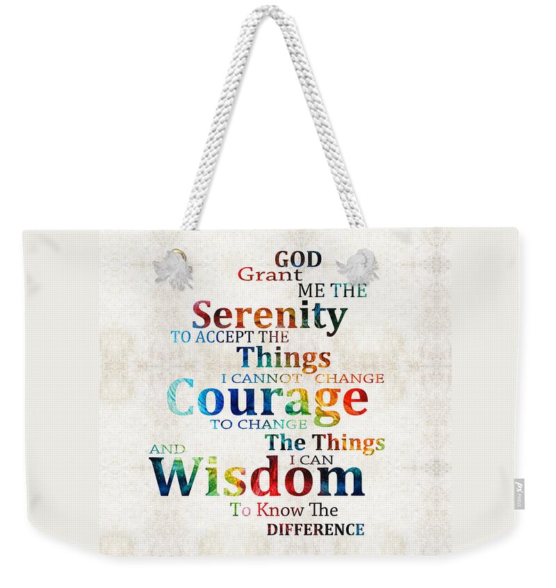 Serenity Prayer Weekender Tote Bag featuring the painting Colorful Serenity Prayer by Sharon Cummings by Sharon Cummings