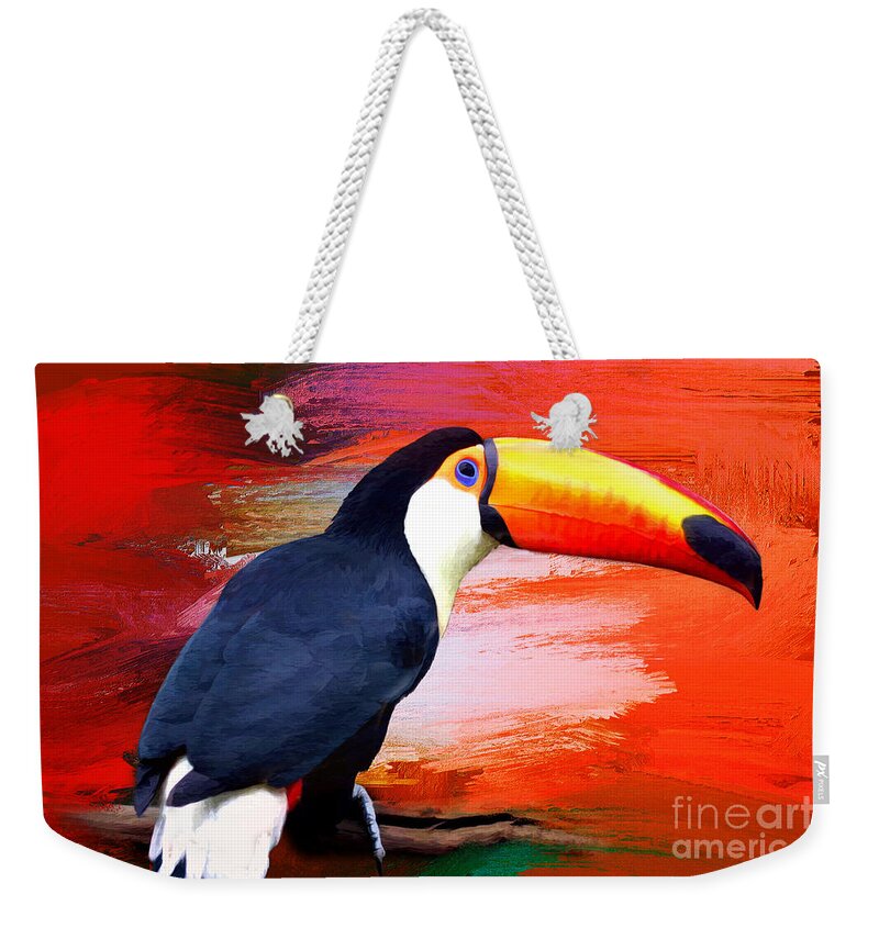 Toucan Weekender Tote Bag featuring the digital art Colorful Toucan by Jayne Carney
