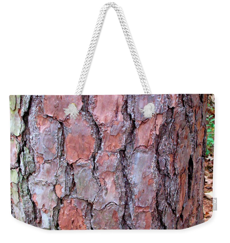Pine Tree Weekender Tote Bag featuring the photograph Colors and Patterns of Pine Bark by Connie Fox