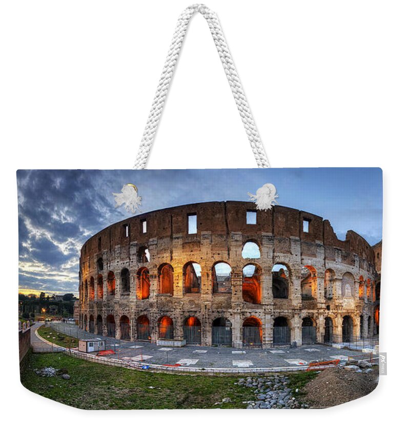 Yhun Suarez Weekender Tote Bag featuring the photograph Colosseo Panorama by Yhun Suarez