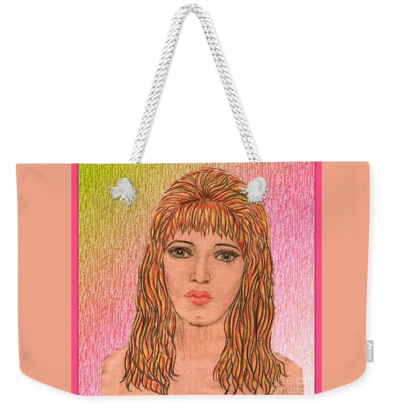 Self Portrait Weekender Tote Bag featuring the drawing Coloured Pencil Self Portrait by Joan-Violet Stretch