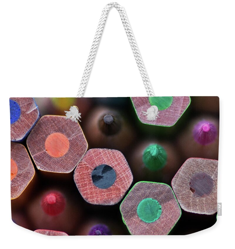 Sharp Weekender Tote Bag featuring the photograph Coloured Pencils by Margaret Ford