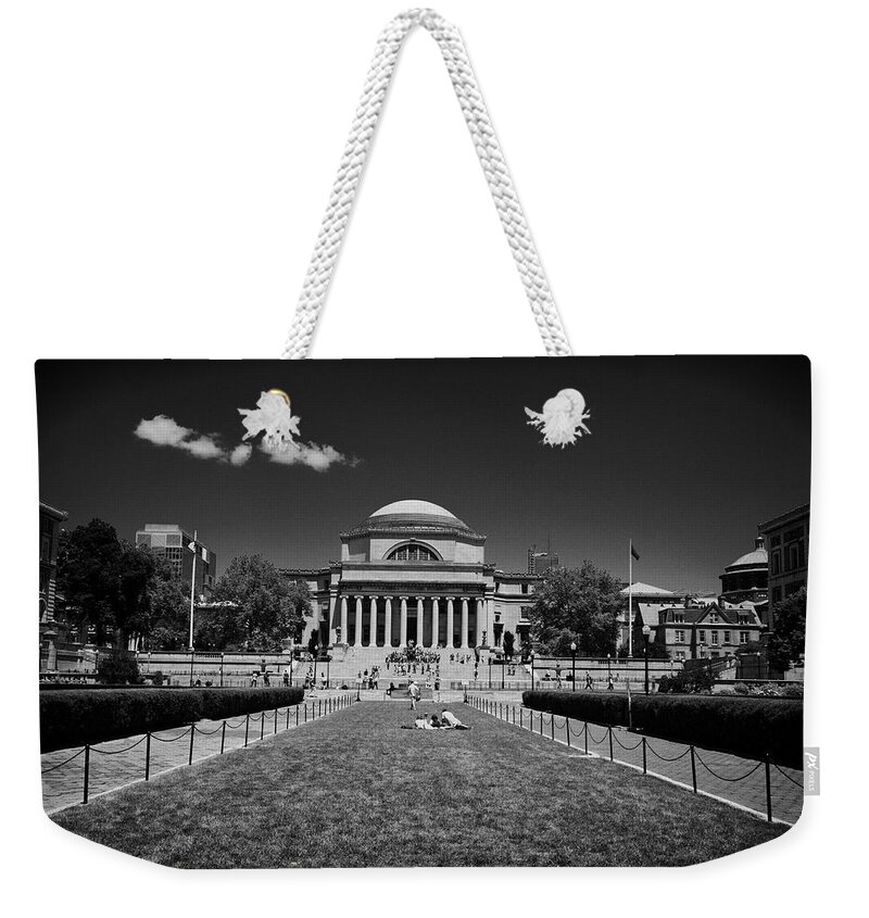 Library Weekender Tote Bag featuring the photograph Columbia University by Georgia Fowler