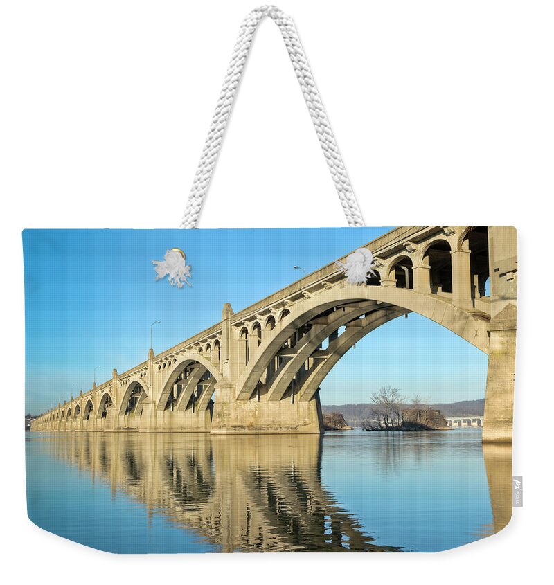 Arch Weekender Tote Bag featuring the photograph Columbia-wrightsville Bridge With by Drnadig