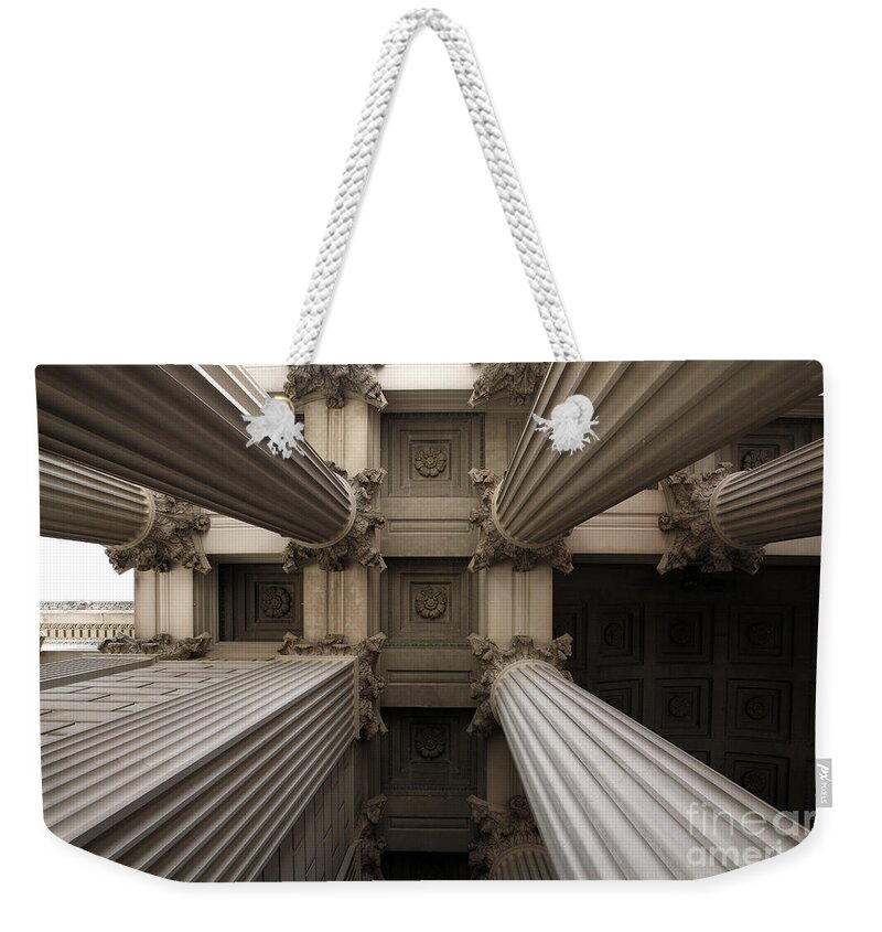 Architecture Weekender Tote Bag featuring the photograph Columns at the National Archives in Washington DC by William Kuta