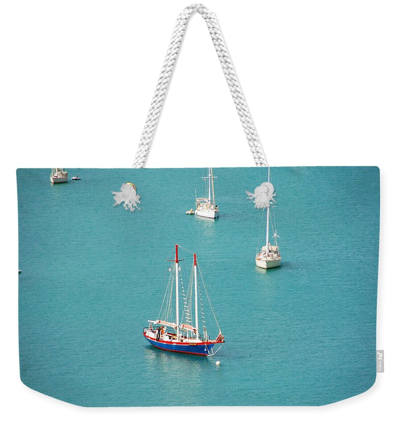  Sailboat Seascape St Thomas Weekender Tote Bag featuring the photograph Come Sail with Me by Aimee L Maher ALM GALLERY