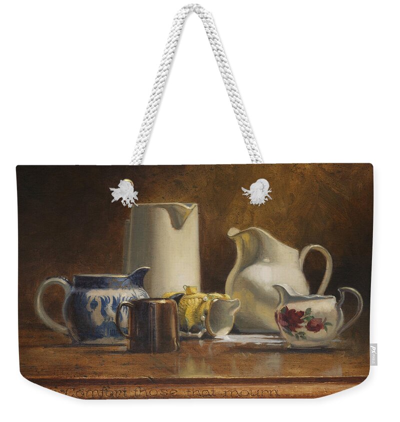 Humorous Weekender Tote Bag featuring the painting Comfort those that Mourn by Graham Braddock