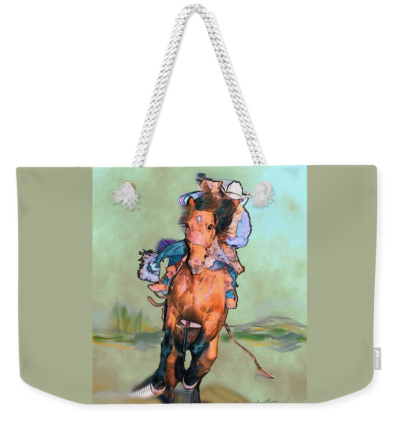 Cowboy Weekender Tote Bag featuring the digital art Comin' Atcha by Kae Cheatham