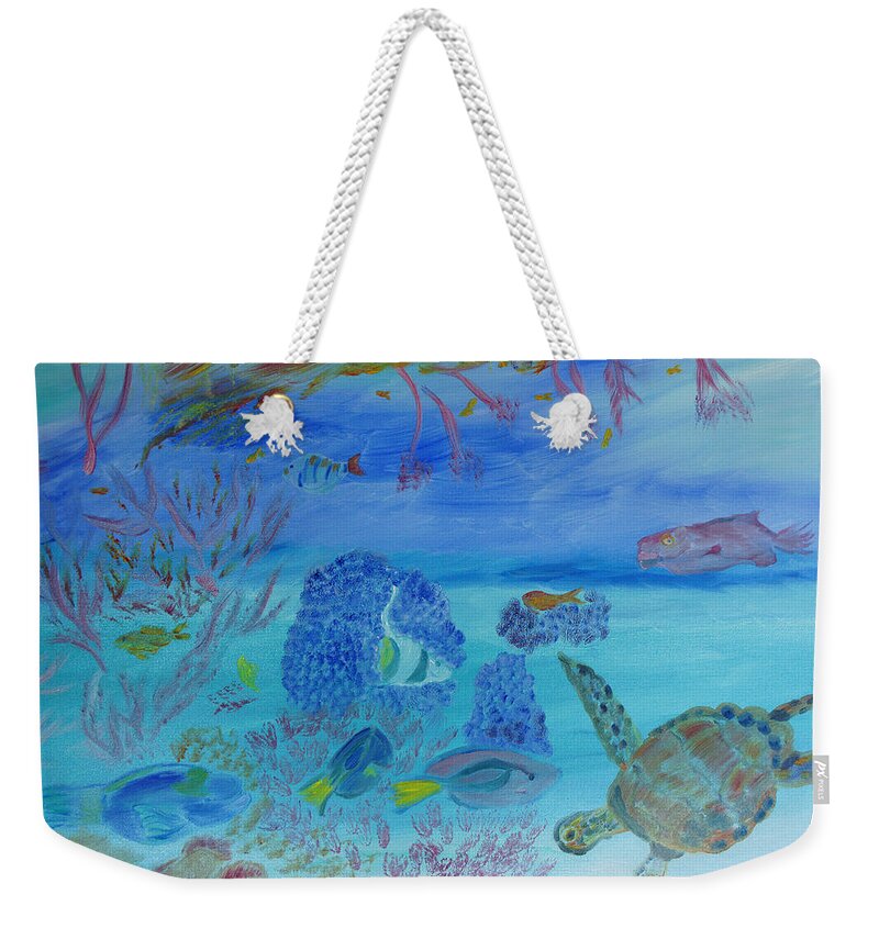Ocean Weekender Tote Bag featuring the painting Coming Out of My Shell by Meryl Goudey