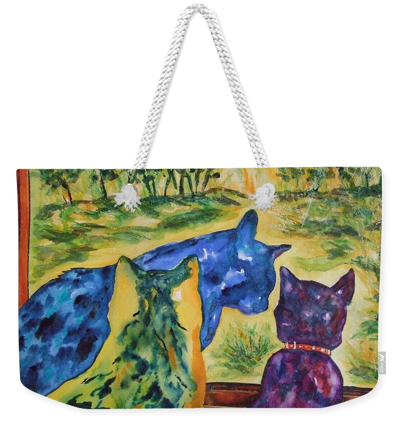 Cats Weekender Tote Bag featuring the painting Companions by Kim Shuckhart Gunns