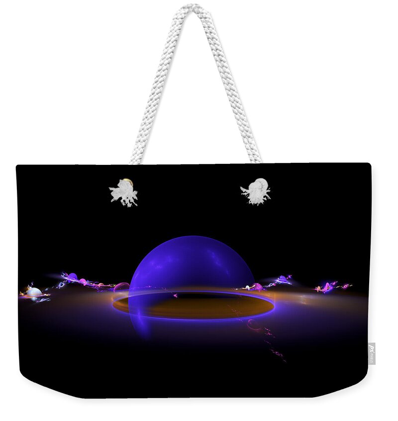 Abstract Weekender Tote Bag featuring the photograph Computer Generated Fractal Digital Image Planet Shaped Blue Black by Keith Webber Jr