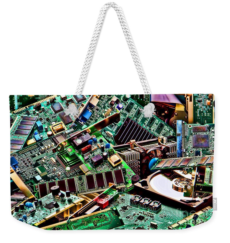 Computer Weekender Tote Bag featuring the photograph Computer Parts by Olivier Le Queinec