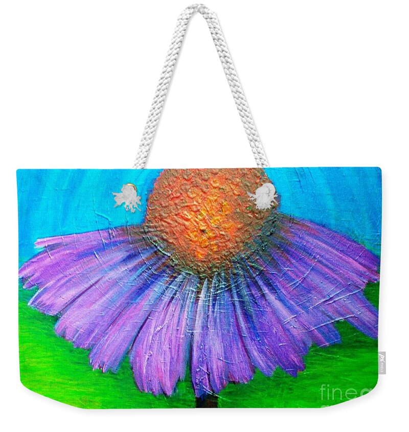 Acrylic Painting Weekender Tote Bag featuring the painting Coneflower in a turquoise sky by Barbara Leigh Art