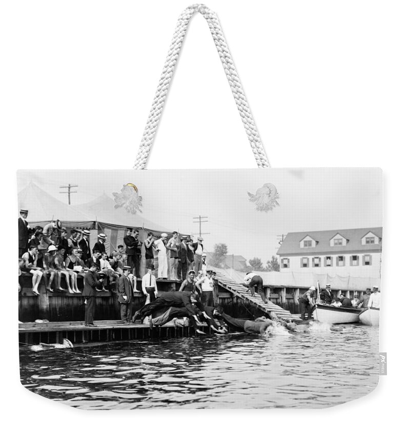 1910 Weekender Tote Bag featuring the photograph Coney Island Men's Race by Granger