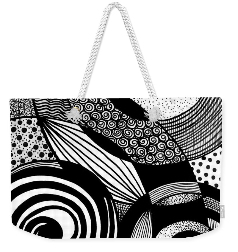 Circles Weekender Tote Bag featuring the drawing Confusion by Lynellen Nielsen