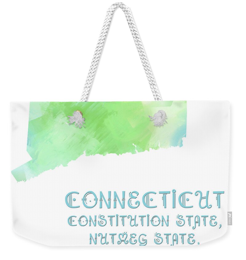 Andee Design Weekender Tote Bag featuring the digital art Connecticut - Constitution State - Nutmeg State - Provisions State - Map - State Phrase - Geology by Andee Design