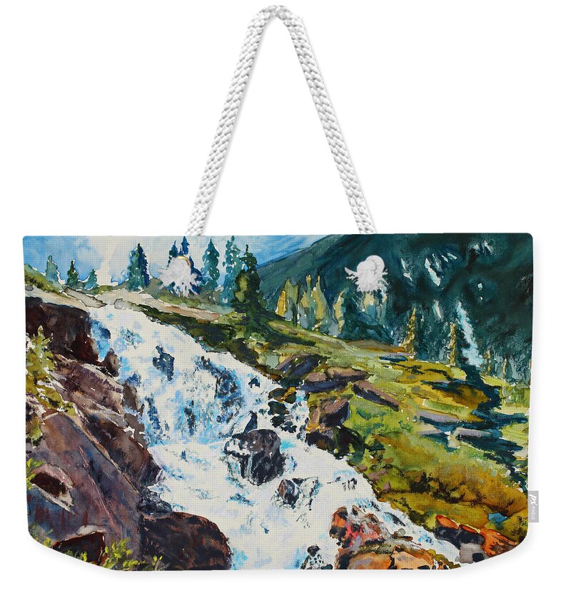 Continental Falls Weekender Tote Bag featuring the painting Continental Falls by Mary Benke