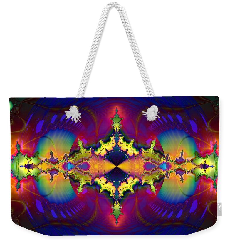Controlled Tangle / Blue Orb Weekender Tote Bag featuring the digital art Controlled Tangle / Blue Orb by Elizabeth McTaggart