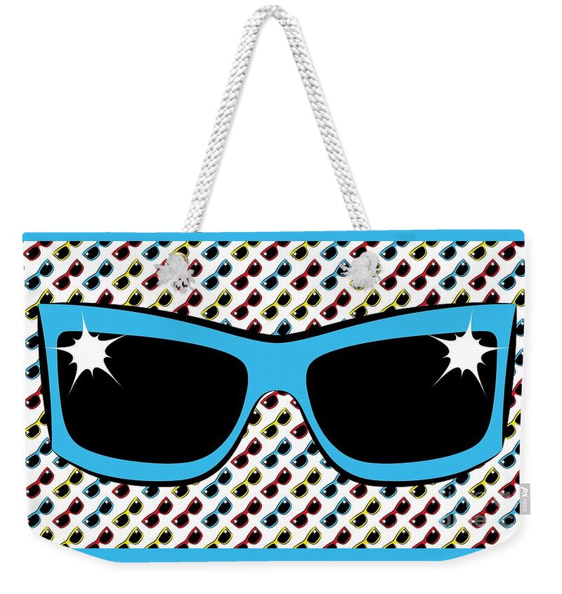 Sunglasses Weekender Tote Bag featuring the digital art Cool 90's Sunglasses Blue by MM Anderson
