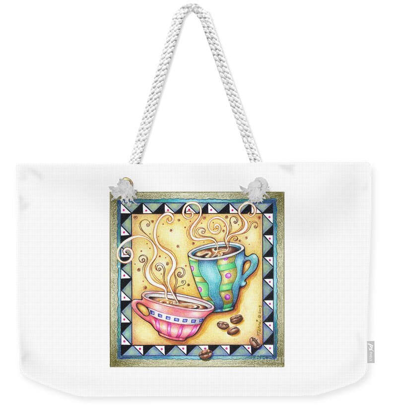 Coffee Weekender Tote Bag featuring the drawing Cool Beans by Pop Art Diva